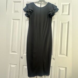 Chic Black Midi Dress with Ruffle Sleeves